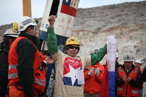 Chilean Miners celebrate their escape.