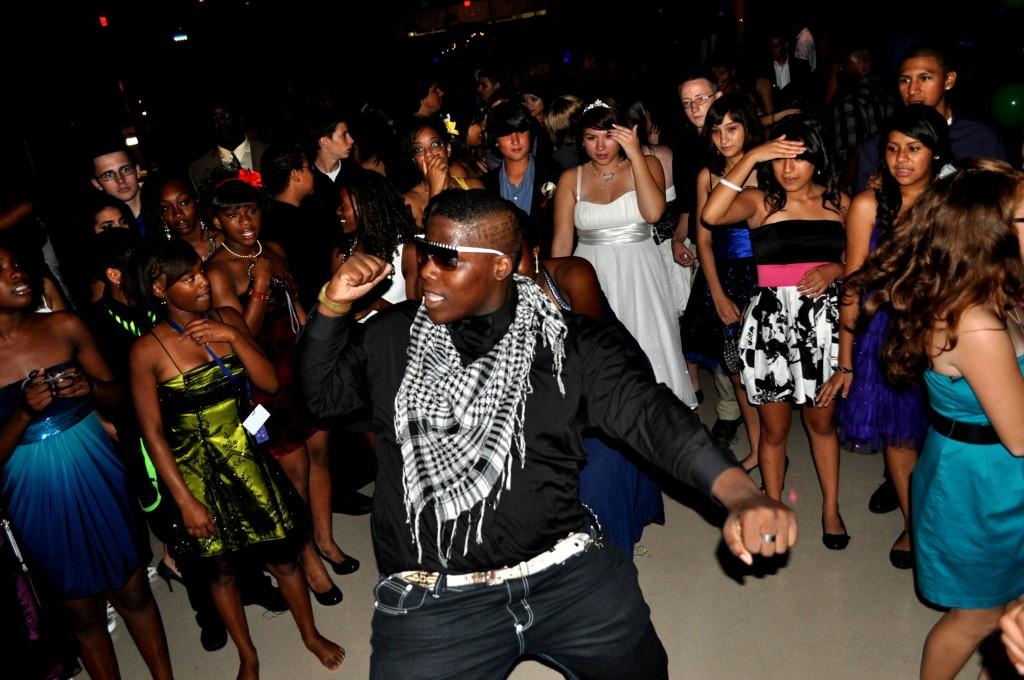 Tristdon Mays,junior, Jumps in the dance circle during the Homecoming Dance. Photo By Jamie Gallegos