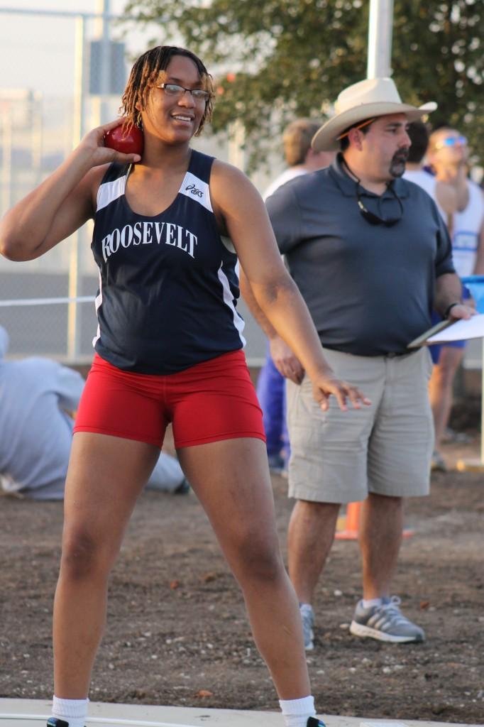 Junior Ayanna Atkins prepares to throw shotput at the Northside meet.